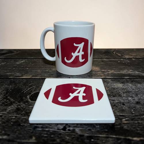 Alabama A with Football Mug and Coaster Set