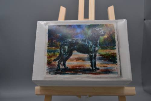 Custom white wood jewelry keepsake box with Scottish Deerhound watercolor art & royal blue velvet lining
