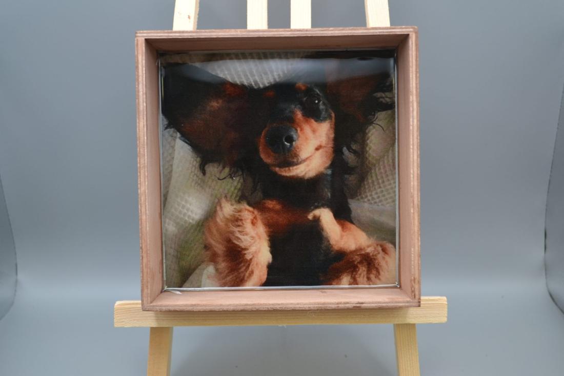 Handmade Dachshund Epoxy Resin Wooden Tray Art — photo 1