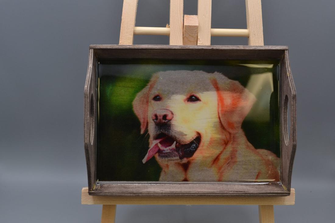 Handmade Yellow Lab Wood & Resin Art Tray - 6.5" x 4.5" Rustic Pet Catchall Tray, Labrador Retriever Trinket Dish — photo 1