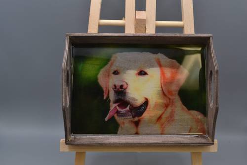 Handmade Yellow Lab Wood & Resin Art Tray - 6.5" x 4.5" Rustic Pet Catchall Tray, Labrador Retriever Trinket Dish