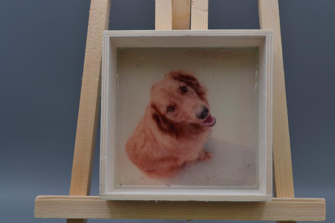 Handmade Golden Retriever Resin Wood Tray - 5.5" Square White Dog Art Trinket Dish, Tabletop Portrait Keepsake — photo 1