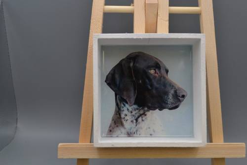 Handmade German Shorthaired Pointer Resin Wood Tray - 5.5" Square White Dog Valet Dish, GSP Trinket Box Art Keepsake