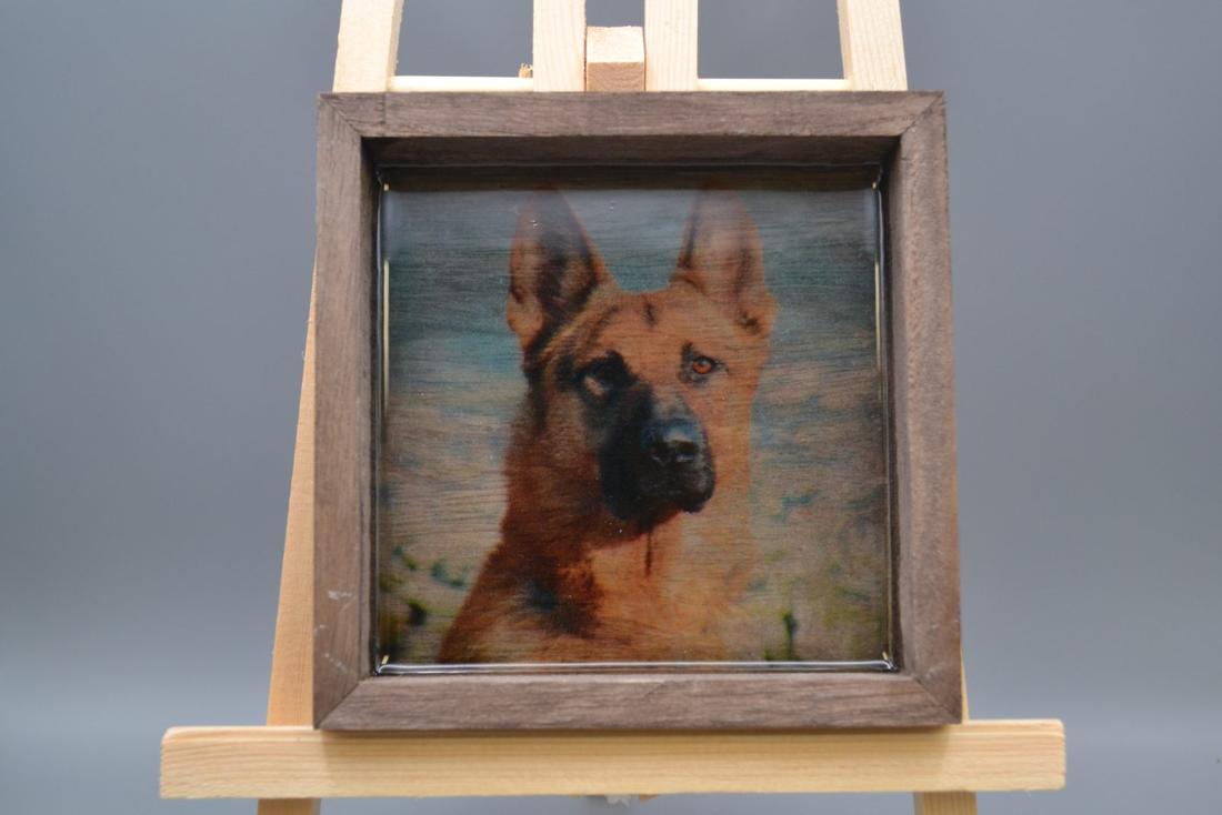 Handmade German Shepherd Wood & Resin Art Tray - 5.5" Square Rustic Dog Portrait Valet Dish, GSD Trinket Box Keepsake — photo 1