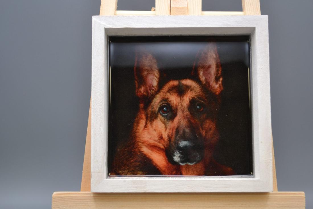 German Shepherd Handcrafted Resin Wood Shadow Box Wall & Desk Art, Deep-Pour Glossy Miniature Dog Portrait Memorial Gift — photo 1