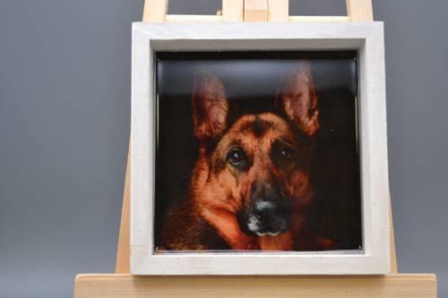German Shepherd Handcrafted Resin Wood Shadow Box Wall & Desk Art, Deep-Pour Glossy Miniature Dog Portrait Memorial Gift