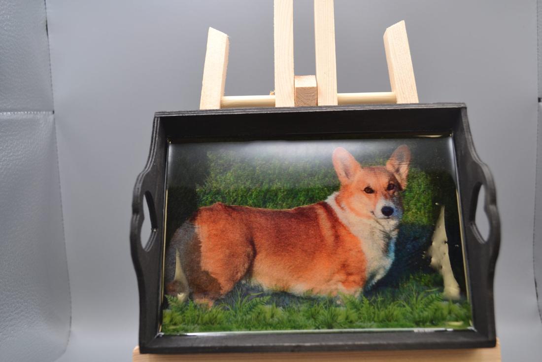 Pembroke Welsh Corgi Resin Wood Mini Tray Art, Handcrafted Black Dog Portrait Catchall Dish, Herding Dog Desk Decor & Wall Plaque Gift — photo 1