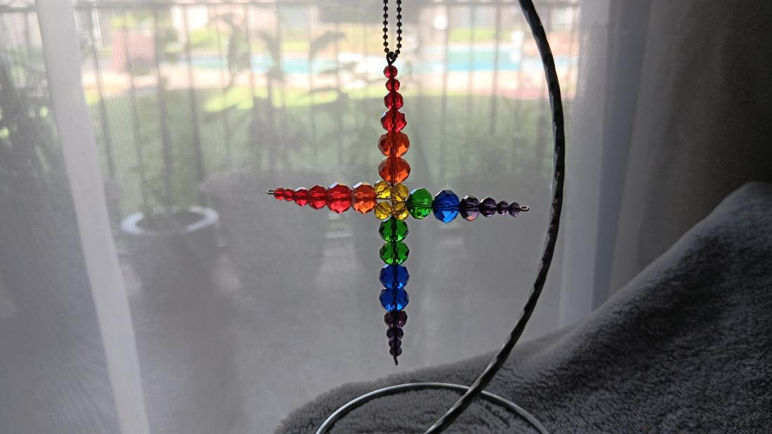Large 4" Rainbow Cross Ornament Suncatcher Christmas Ornament — photo 1