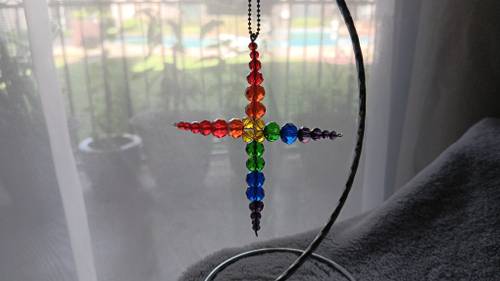 Large 4" Rainbow Cross Ornament Suncatcher Christmas Ornament