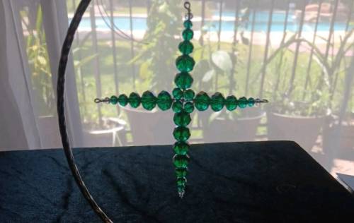 Large 4" Glass and crystal beaded cross ornament suncatcher