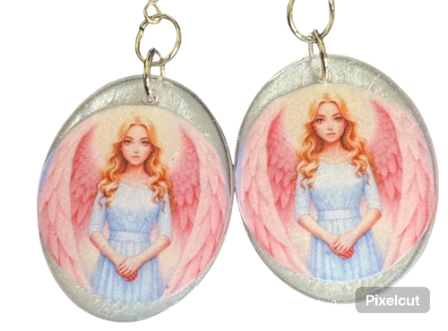 Pink wing angel earrings