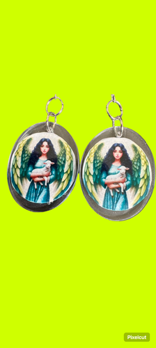 Green wing angel earrings