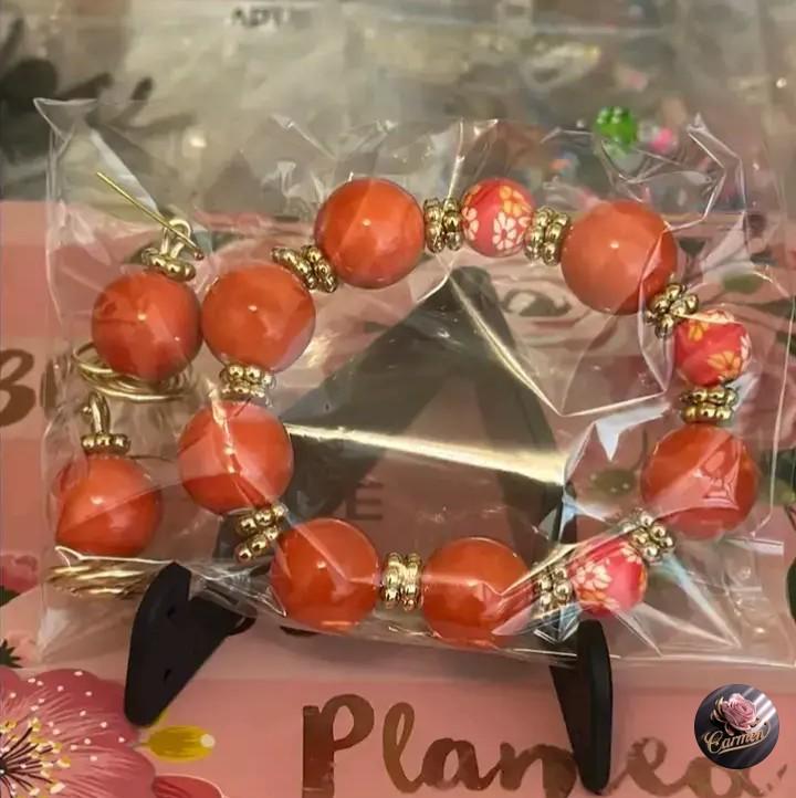 Orange wire wrapped bracelet set โ photo 1