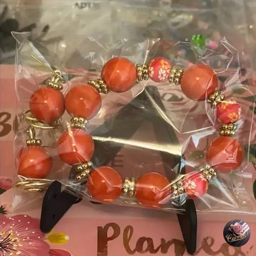 Orange wire wrapped bracelet set