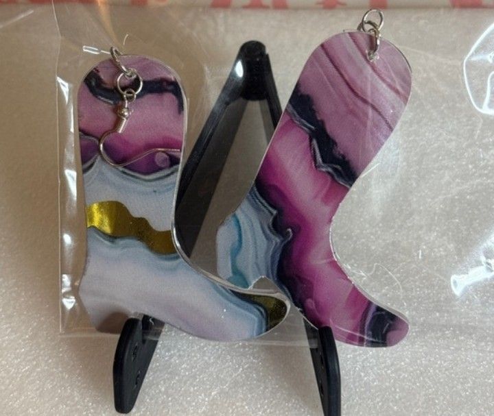 Marble cowgirl boot earrings
