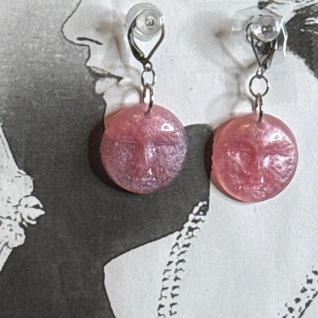 Whimsical pink moonface earrings — photo 1