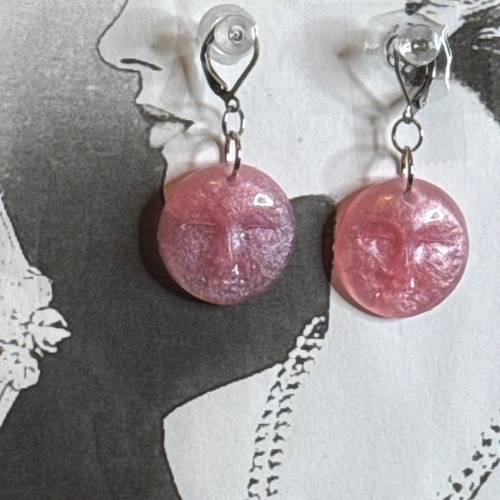 Whimsical pink moonface earrings