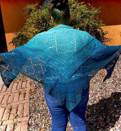 Handmade Teal Filet Crochet Shawl