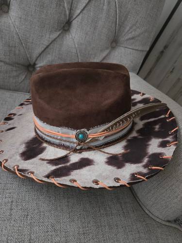 Custom Western Boho Cowhide Hat โ One-of-a-Kind Statement Piece