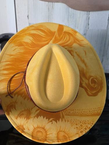 Custom Golden Sunflower & Wild Horse Western Hat โ One-of-a-Kind Statement Piece