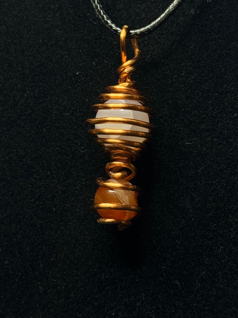 Unique double caged agate mini sphere pendant necklace — photo 1