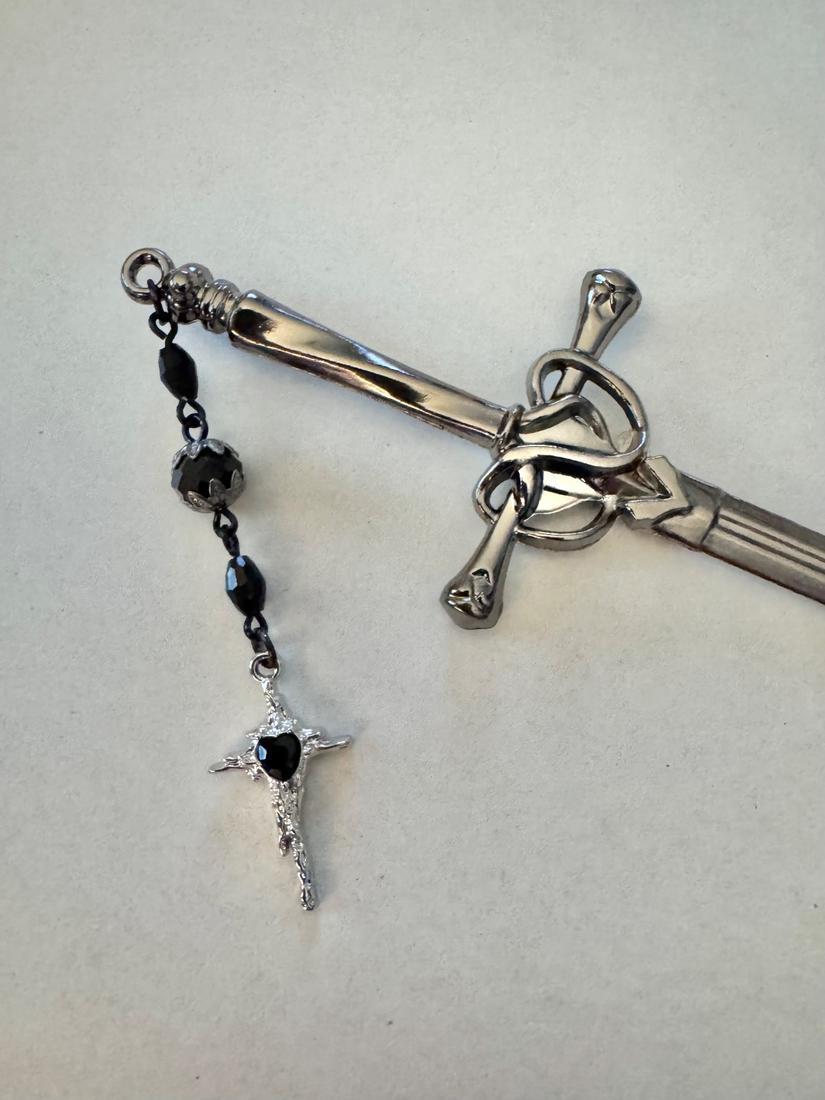Medieval Style Hair Pin, Black Sword Hair Stick, Sword Hair Pin, Fantasy Hair Pin, Black Crystal Hair Pin, Fairy Hair Accessory — photo 1