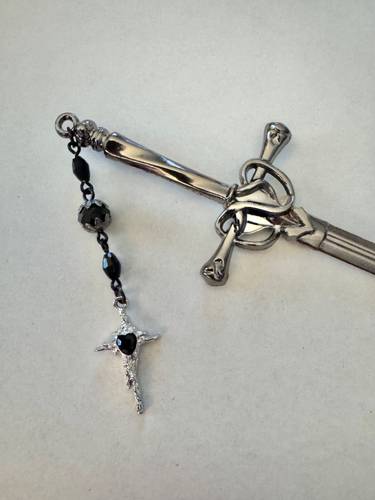 Medieval Style Hair Pin, Black Sword Hair Stick, Sword Hair Pin, Fantasy Hair Pin, Black Crystal Hair Pin, Fairy Hair Accessory