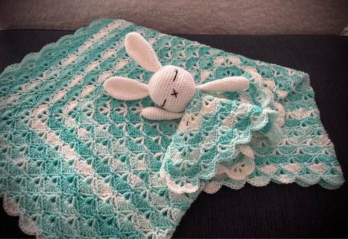 Handmade Crochet Baby Bunny Lovey & Matching Blanket